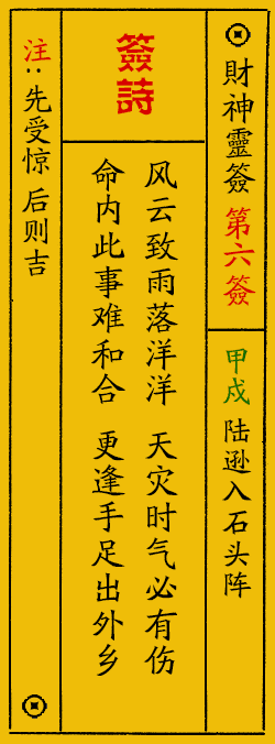 财神爷灵签 第：6签 财神灵签释义解释落实