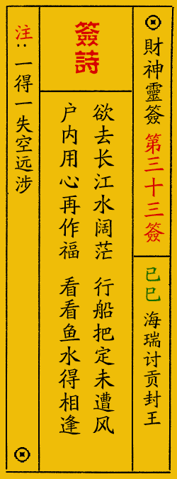 财神爷灵签 第：33签 财神灵签释义解释落实