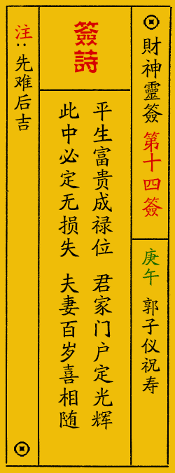财神爷灵签 第：40签 财神灵签释义解释落实